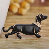 Esmalte Enamel Black Dog Brooches Crystal Shirt Dress Scarf Broches Lapel Pin Gift For Male Femme Welsh Corgi Dog Brooch Joyeria