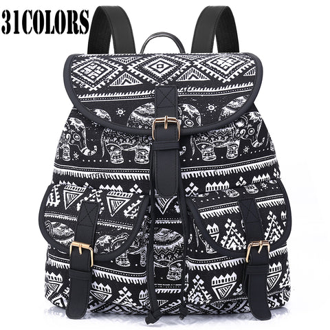 Sansarya New 2017 School Bag Bohemian Vintage Women Backpack Drawstring Printing Canvas Bagpack Sac a Dos Femme Rucksack Female