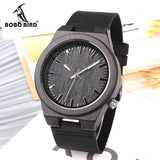 BOBO BIRD WB12 Men's Asymmetric Design Ebony Wooden Watches with Soft Leather Band with Gift Box as Gift Dropshipping Accept OEM