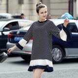 2017 New Fashion Summer Sexy Vestidos Striped Women Dress O-Neck Half Sleeve Pleated Cute Dress Bandage Dress