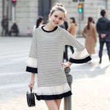 2017 New Fashion Summer Sexy Vestidos Striped Women Dress O-Neck Half Sleeve Pleated Cute Dress Bandage Dress