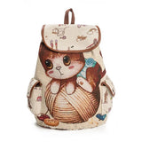 Miyahouse Casual Canvas School Backpack Women Lovely Cat Printed Drawstring Backpack Teenager Large Capacity Ladies School Bag