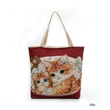 Miyahouse Large Capacity Women Shoulder Bag Canvas Ladies Handbag Lovely Cats Print Beach Bag Embroidery Shopping Bag Female