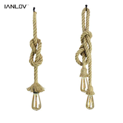 Vintage retro pendant lights for dining room hemp rope double E27 socket Edison loft hanging lamp for restaurant decoration