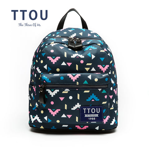 TTOU Design Colorful Triangle Printing Backpack Teenage Girls School Bag Women Backpack Travel Bag Small Backpack Dark Blue