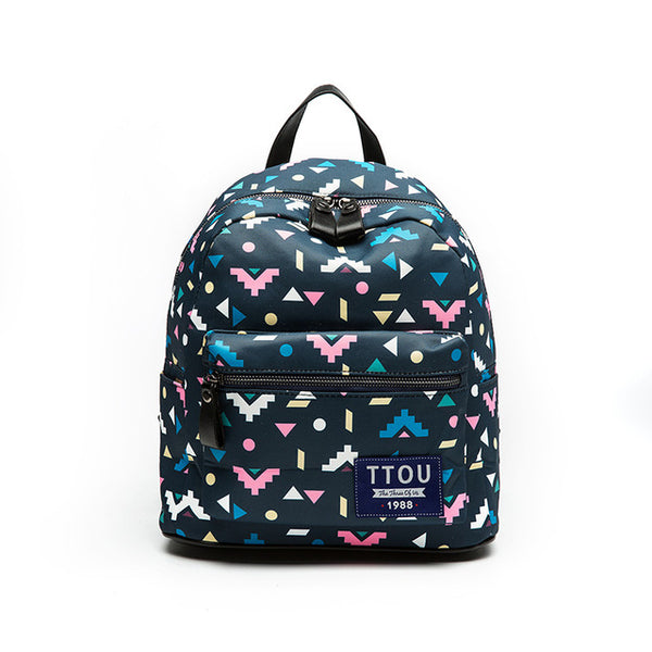 TTOU Design Colorful Triangle Printing Backpack Teenage Girls School Bag Women Backpack Travel Bag Small Backpack Dark Blue