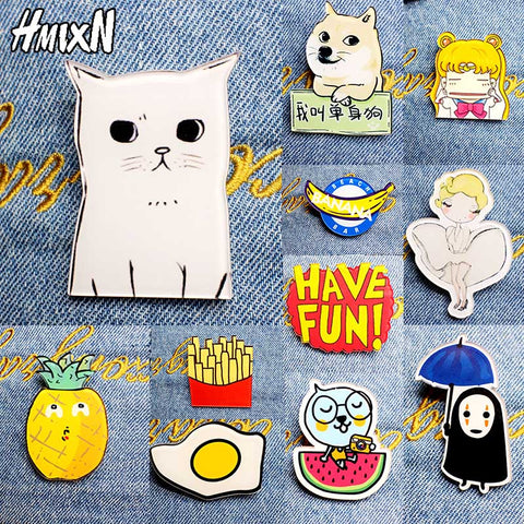 2017 New Acrylic Brooches Pins Figure Simpson Fruit cartoon jewelry cute dog cat Broche shirt enamel pin