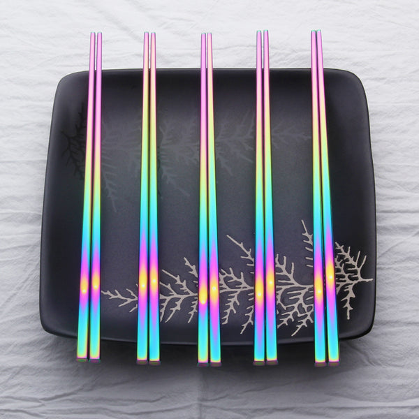 Length 24cm Rainbow Food Grade Top 304 Mirror Polished Stainless Steel Chopsticks Tableware Christmas Gifts  Chinese Chopsticks
