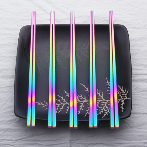 Length 24cm Rainbow Food Grade Top 304 Mirror Polished Stainless Steel Chopsticks Tableware Christmas Gifts  Chinese Chopsticks