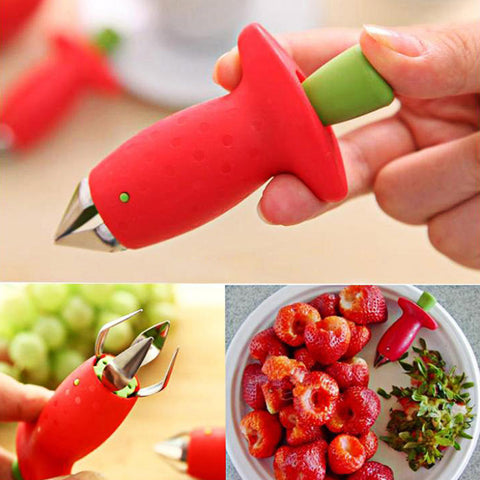 Freeship Red Strawberry Huller Strawberry Top Leaf Remover Gadget Tomato Stalks Fruit Knife Stem Remover Portable Kitchen Tool