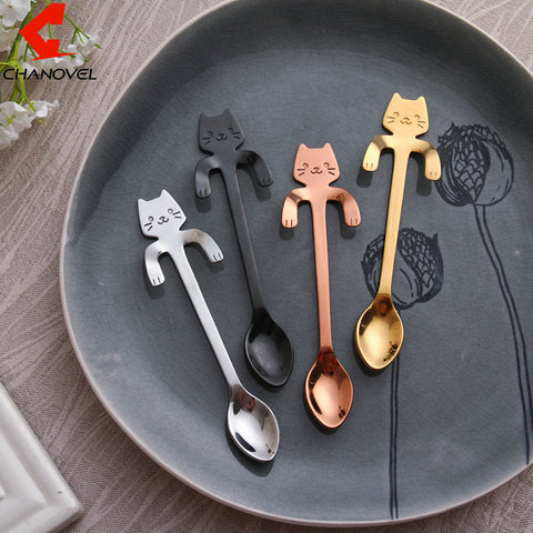 CHANOVEL 1 pcs stainless steel Cat coffee spoon dessertspoon Food grade ice cream candy teaspoon Kitchen Supplies tableware