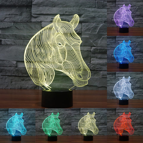 Acrylic 7 Colors Changing Animal Horse Led Nightlights 3D light LED Desk Table Lamp USB 5V Lamps for Home Decoration IY803455