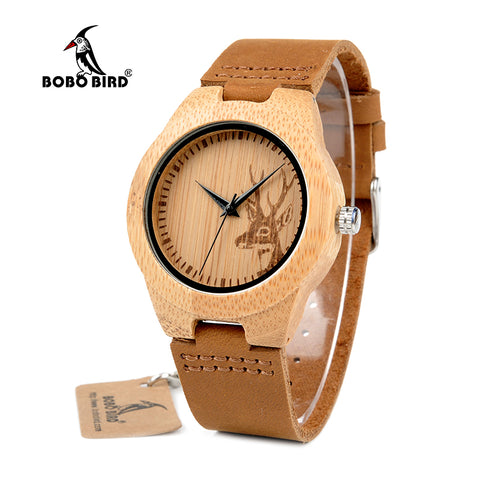 BOBO BIRD WF29 Elk Deer Styles Bamboo Wood Watches Hot Women's Luxury Brand Leather Band Wooden Wristwatches Wooden Box OEM