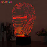 3D illusion night light iron man mask shape LED table lamp as gift free shipping  FS-2822