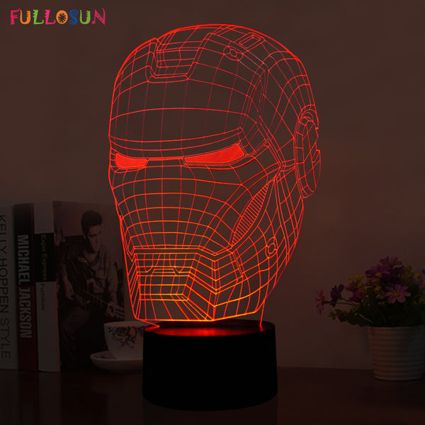 3D illusion night light iron man mask shape LED table lamp as gift free shipping  FS-2822