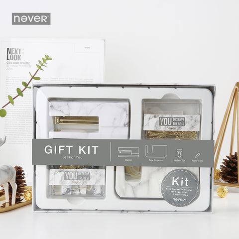 Never Marble fashion office Gift Kit Gift Stationery Set Acrylic Stapler Tape Dispenser Paper Clip Binder Clips School Supplies