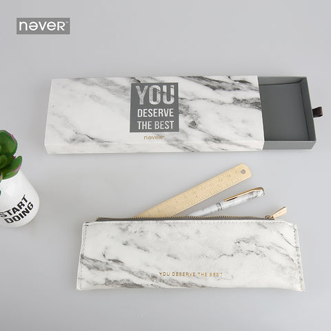 Never Marble Metal Magnet Pen Pencil Bag Brass Ruler Stationeries Set Gift Stationery For Girls Busines Office & School Supplies