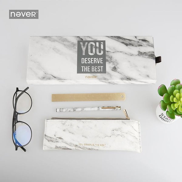 Never Marble Metal Magnet Pen Pencil Bag Brass Ruler Stationeries Set Gift Stationery For Girls Busines Office & School Supplies