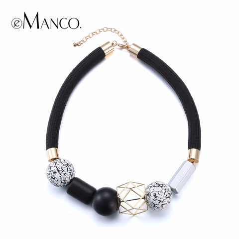 eManco Statement Necklace Fashion Jewelry Minimalist Ethnic Chokers Necklaces Women Black & White Wood Beads Choker 2017 for mom