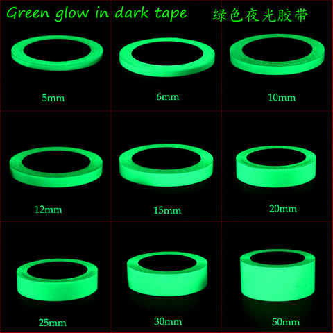 Green Glow In Dark Wall Sticker Luminous Photoluminescent Tape Stage Home Decoration 10~12h Glow Width: 5mm ~ 50mm x 10Meter