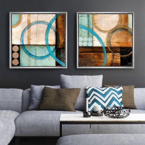 Blue and brown circles modern abstract oil painting canvas prints office poster cuadros decoracion for living room home decor