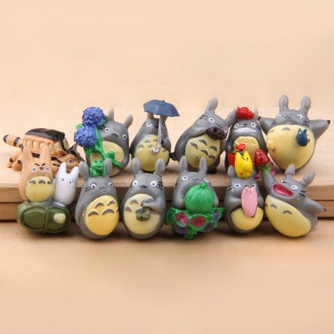 12PCS Resin Action Figure Mini Dolls Cartoon Toy Kids Toys Christmas Gifts Small Cute Totoro Sets Flower Pot Gardening Model