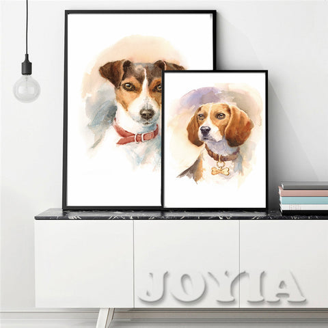 Dog Canvas Wall Art Watercolor Animal Portrait Painted Illustration Pets Prints Cute Puppy Printed Painting, Home Bedroom Decor