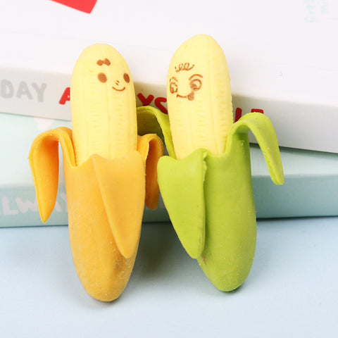 4PCS Cute Banana-Shaped Pencil Eraser Rubber Novelty Kids School Stationery Gift