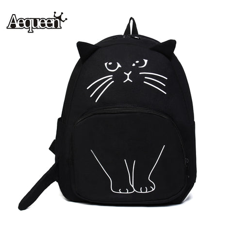 AEQUEEN Lovely Cat Printing Backpack Women Canvas Backpack School Bag For Teenagers Ladies Casual Cute Rucksack Bookbags