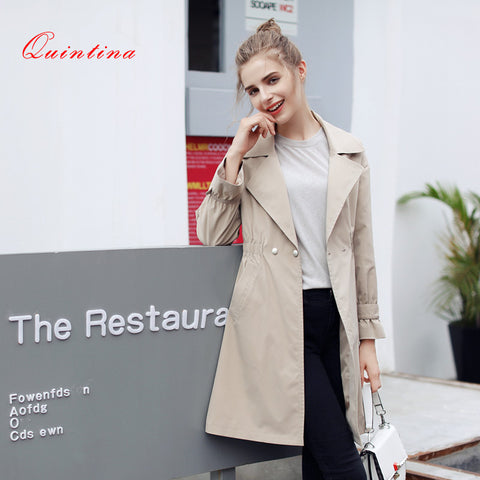 Qunitina 2017 New Fashion Trench Coat For Women Slim Long Style Full Sleeve Autumn Trench Coat Women