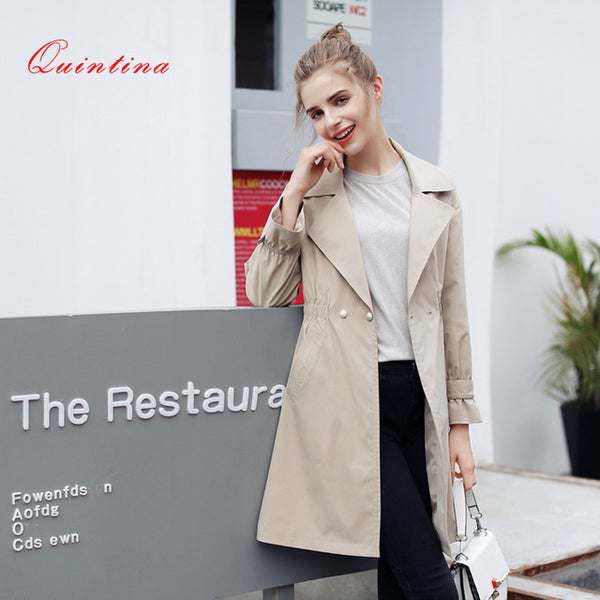 Qunitina 2017 New Fashion Trench Coat For Women Slim Long Style Full Sleeve Autumn Trench Coat Women