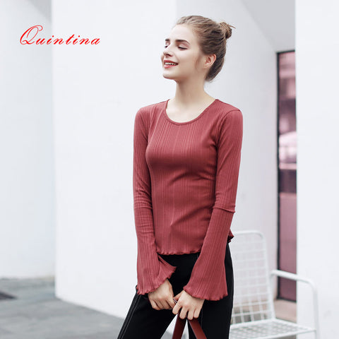 2017 Quintina New Fashion Women Tops Long Sleeve Super Elastic T-Shirt Women O-Neck Sweet Autumn Top Tees Female Kawaii Shirt