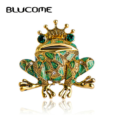 Blucome Enamel Lizard Green Crown Frog Brooches For Women Gold-Color Scarf Clip Pin Dress Bijoux Rhinestone Animal Brooch Pins