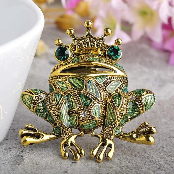 Blucome Enamel Lizard Green Crown Frog Brooches For Women Gold-Color Scarf Clip Pin Dress Bijoux Rhinestone Animal Brooch Pins