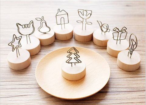 New Round Wood Wrought Iron Pastoral Style Notes Clip Creative Message Photo Clip Stand Memo Clip Note Holder Card Holder